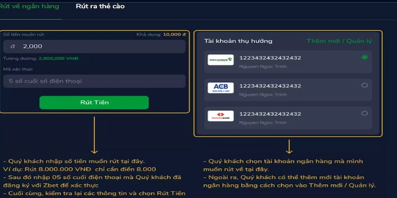 Điền các dữ liệu cần thiết vào ô tương ứng mà hệ thống yêu cầu để thực hiện giao dịch