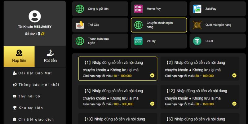 Nạp tiền vào tài khoản cá cược từ tài khoản ngân hàng cực dễ dàng